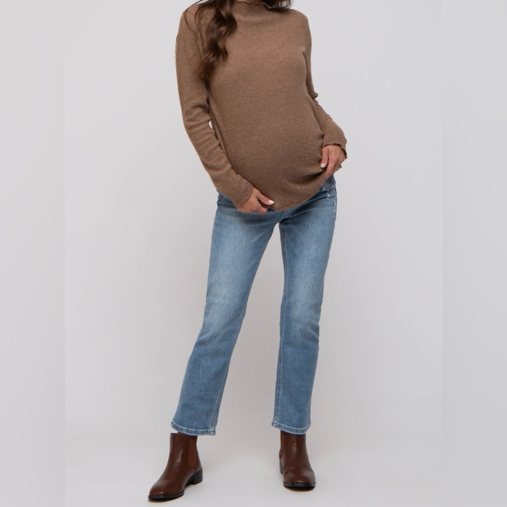 Pink Blush Light Blue Distressed Crop Maternity Jeans - Size 32